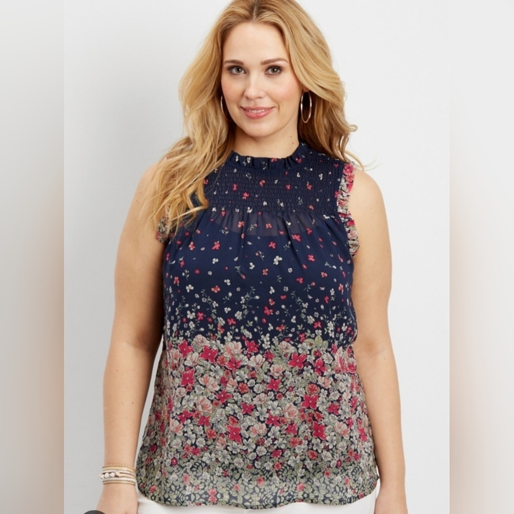 Maurcies, Floral high neck tank, Size XXL